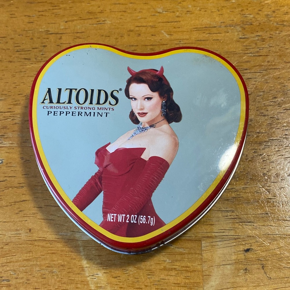 Altoids Peppermint Tin Red Good Vintage Heart Shape Pinup Devil Tin Collectible